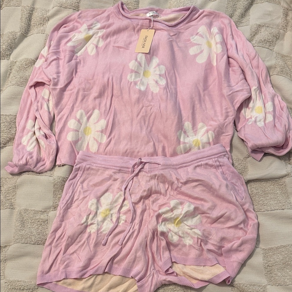 Cozy Pink Daisy Knit Pajama Set